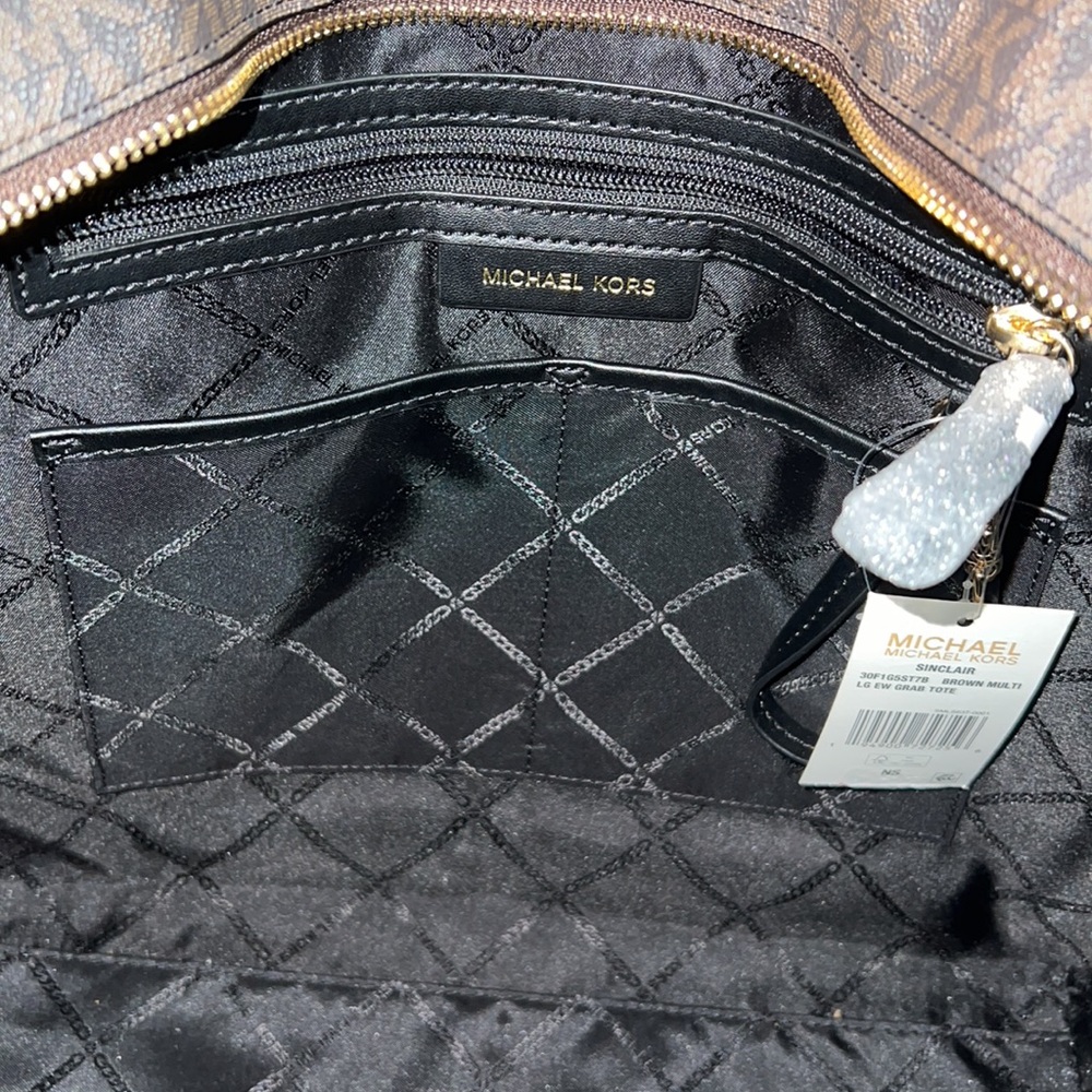 Michael Michael Kors Brown/Black/Orange Large Sinclair Logo Tape Tote - Picture 11 of 12